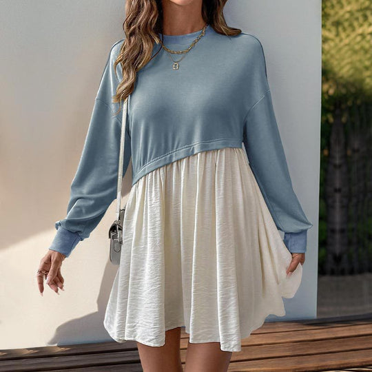 Damen Lässiges Sweatshirt-Babydoll-Kleid mit asymmetrischer Taillennaht und weiter Stufenrock Shop Nory
