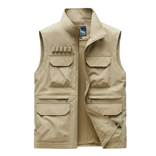 Herren Outdoor-Utilityweste mit acht Multifunktionstaschen, robustem Baumwollmix und Windschutzkragen Shop Nory