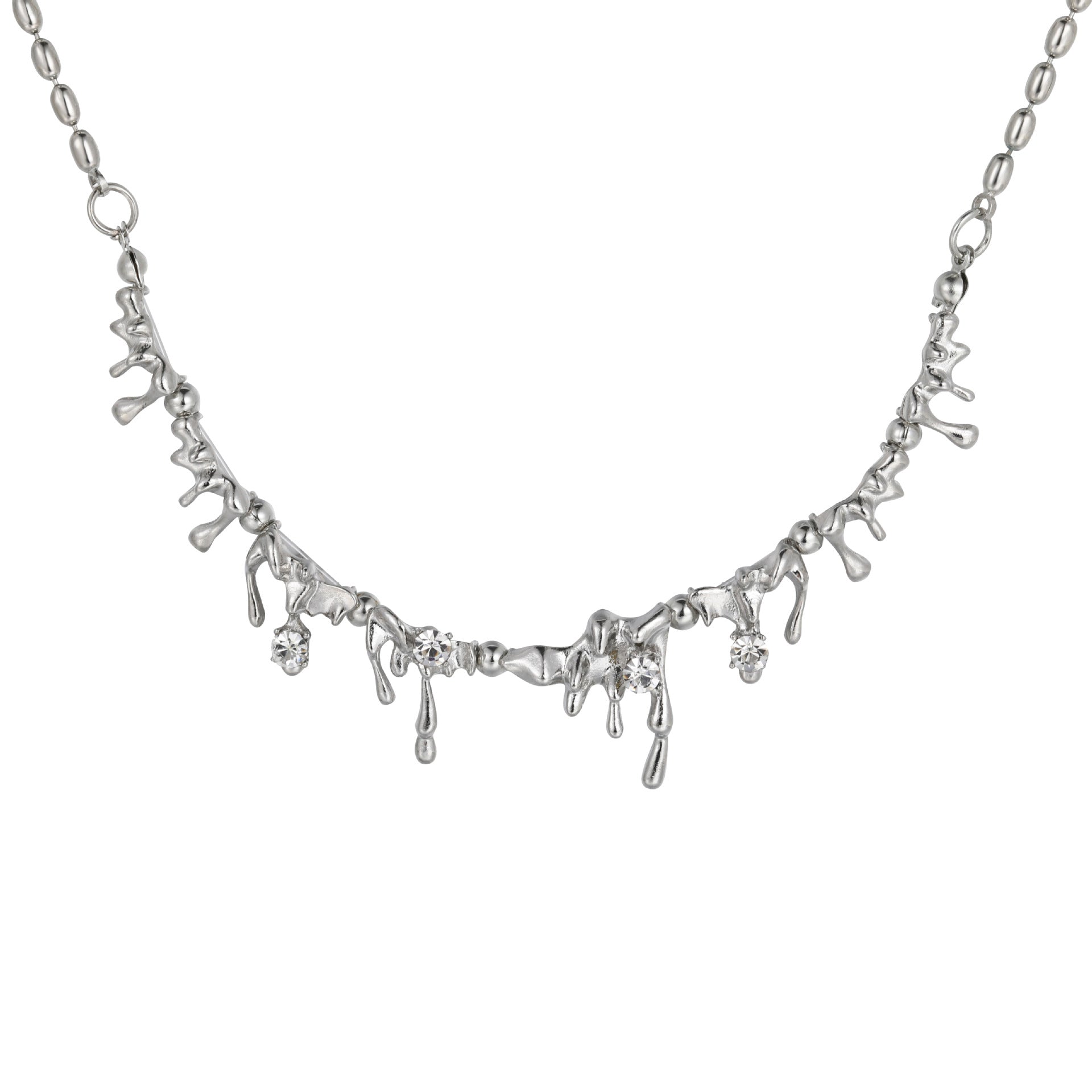 Damen Halskette mit skulpturalen Detailformen und funkelnden Zirkonia Shop Nory