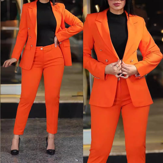 Damen nan tailliertes Business-Hosenanzug-Set mit doppelreihigem Reversblazer und schmal zulaufender Bundhose Shop Nory
