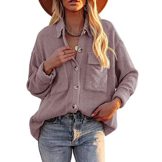 Damen Oversize-Feinstrick-Hemdjacke mit Knopfleiste und Brusttaschen Shop Nory