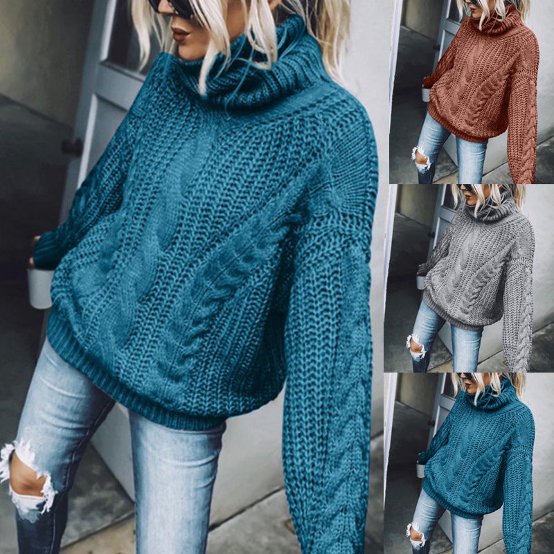 Damen nan Oversized Strickpullover mit grobem Zopfmuster und Rollkragen Shop Nory