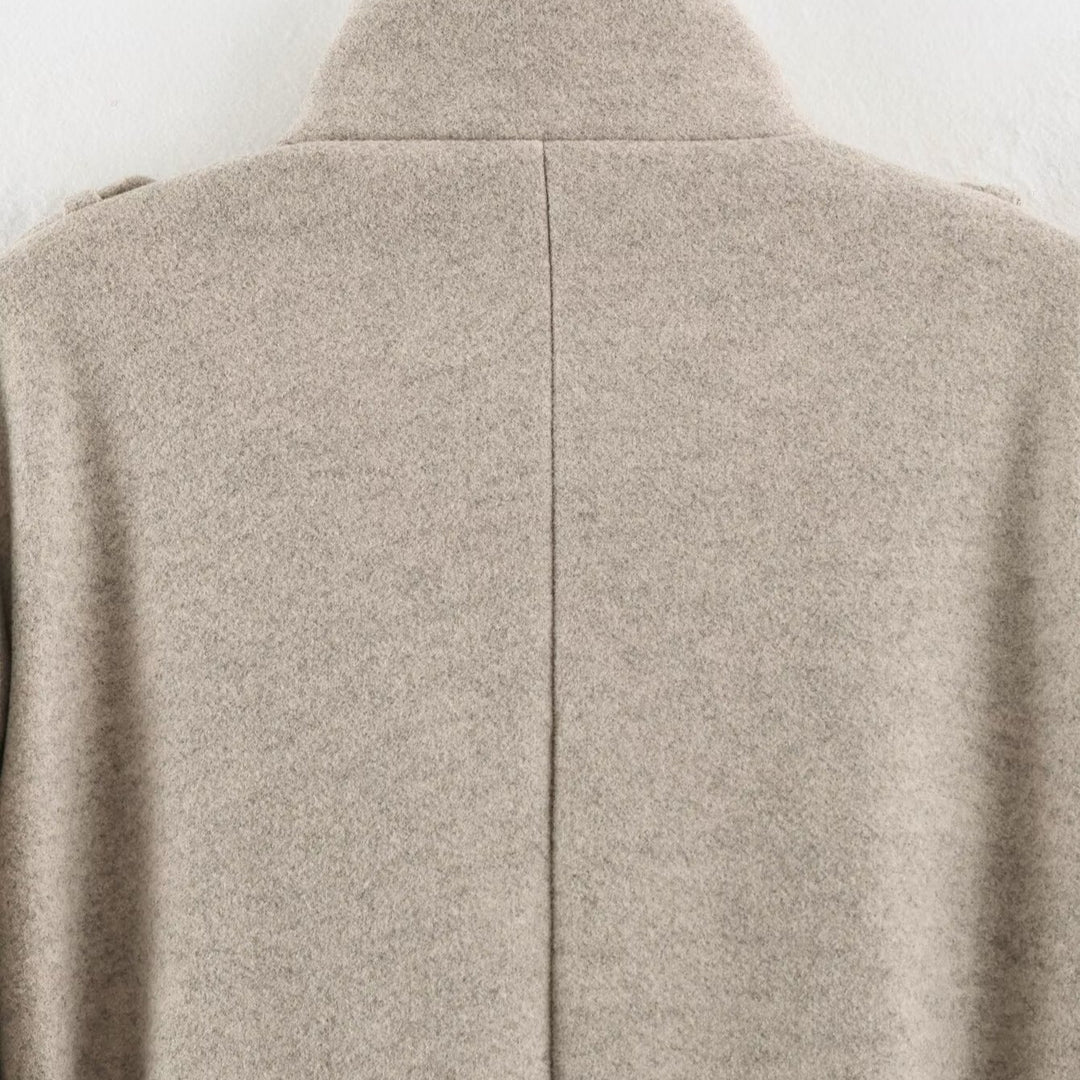 Damen Kurz‑Trenchcoat aus Wollmix mit Stehkragen, Epauletten und Bindegürtel Shop Nory