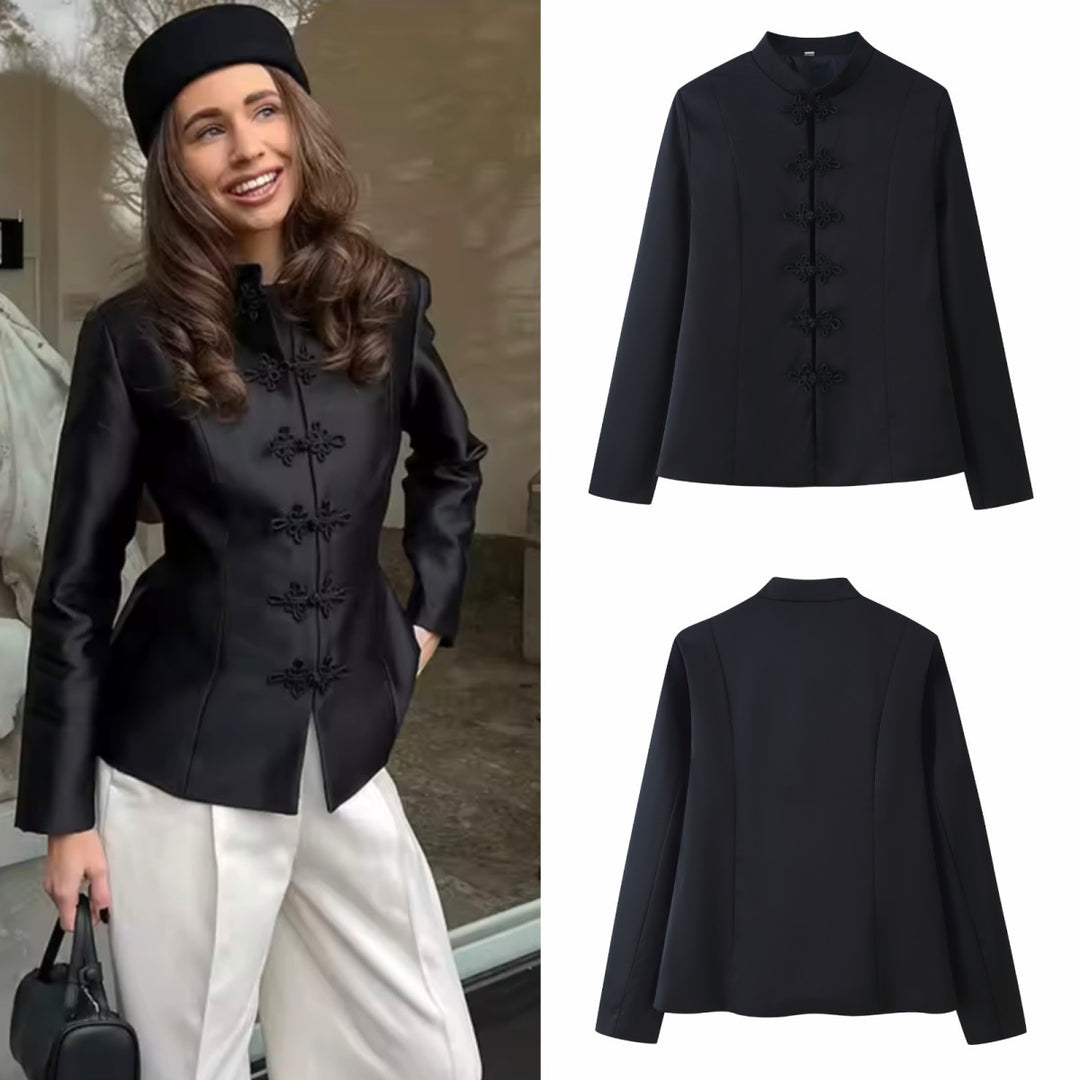 Damen Chinesisch inspiriertes Jackett mit Stehkragen und Zierknotenverschlüssen Shop Nory