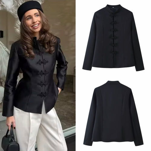 Damen Chinesisch inspiriertes Jackett mit Stehkragen und Zierknotenverschlüssen Shop Nory