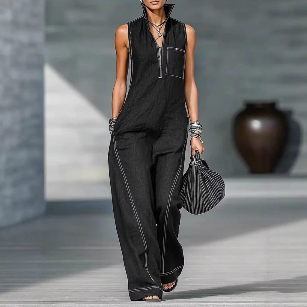 Damen Utility-Jumpsuit mit hochgeschlossenem Kragen und tiefem Reißverschluss Shopnory