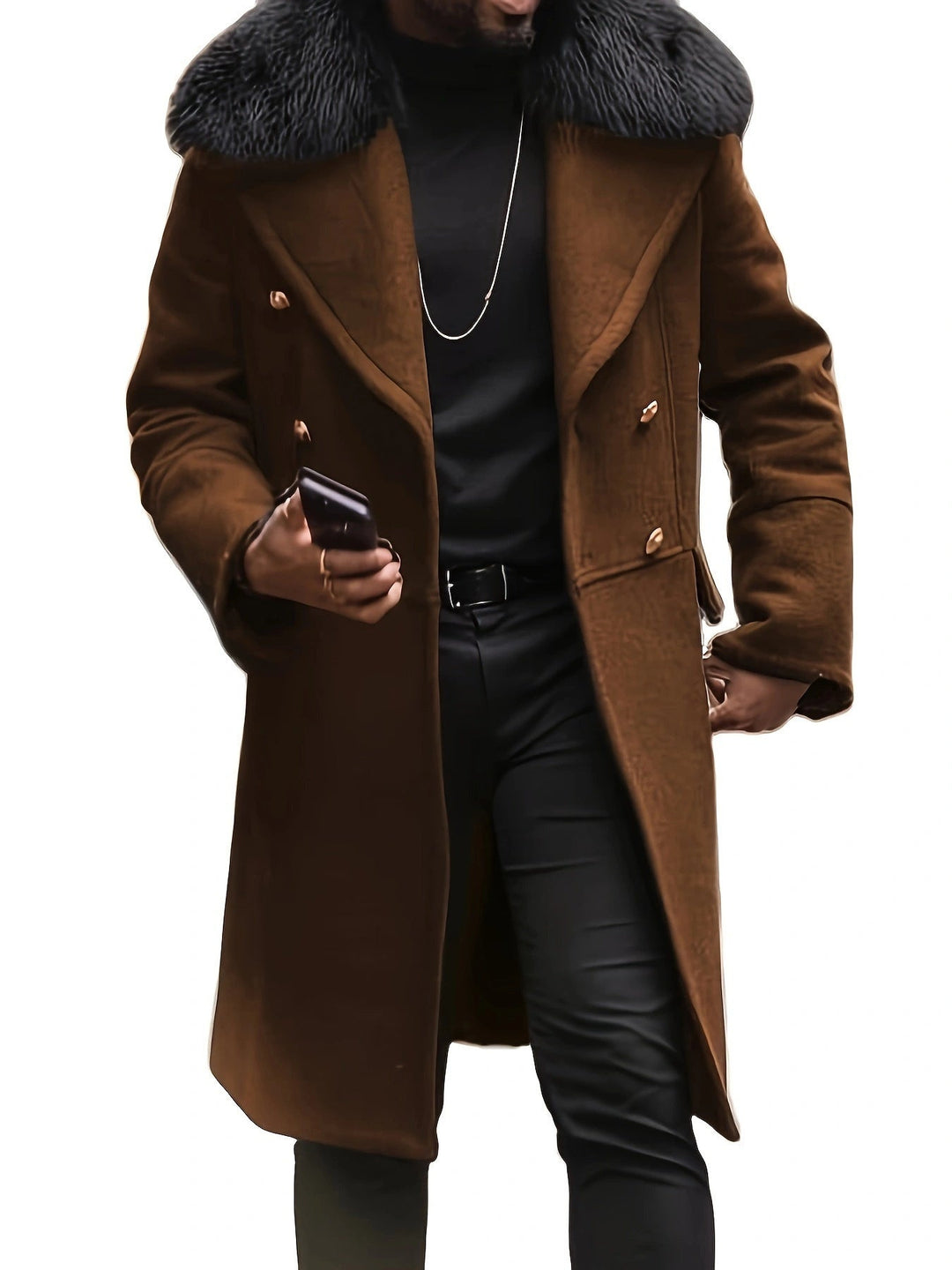 Herren elegante Wolljacke mit kunstfellkragen