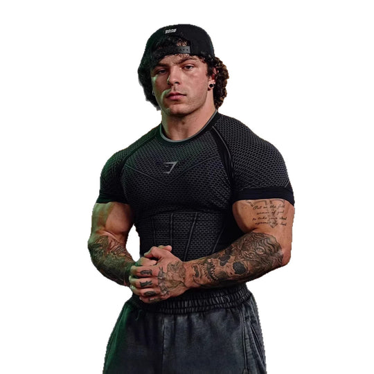 Herren nan muskelmodellierendes Funktionsshirt mit 3D-Struktur und gezielten Kompressionszonen Shopnory