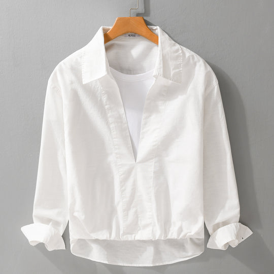Herren Leichtes Leinen-Overshirt mit V-Ausschnitt, Hemdkragen und elastischem Saum Shop Nory