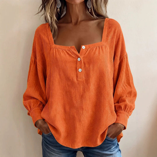 Damen Langärmeliges Rippstruktur-Henleyshirt mit quadratischem Ausschnitt Shop Nory