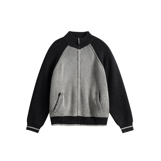 Unisex Gestrickte Zip‑Strickjacke im Raglan‑Schnitt mit hohem Stehkragen und Rippstruktur Shop Nory