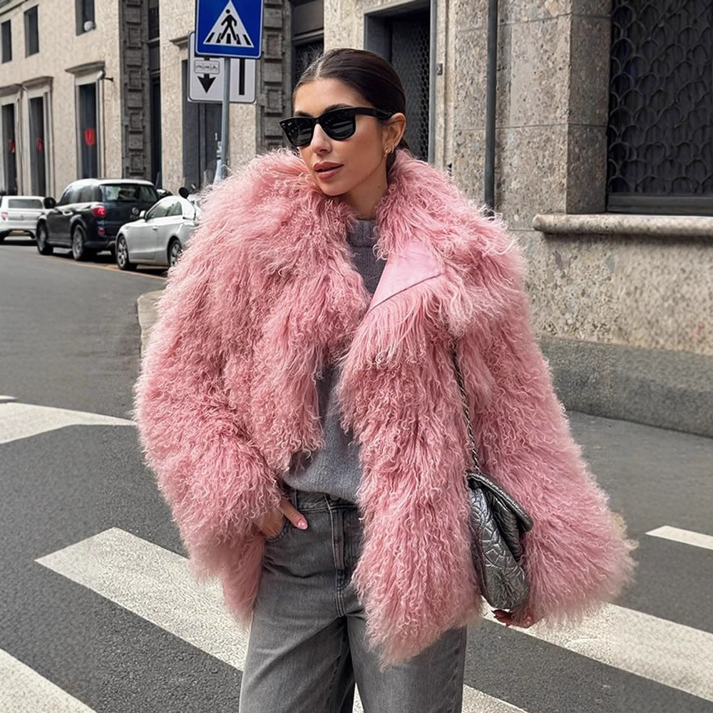 Damen Kurz geschnittener Shaggy Fauxfur Mantel mit voluminösem Schalkragen und Oversize-Silhouette Shop Nory