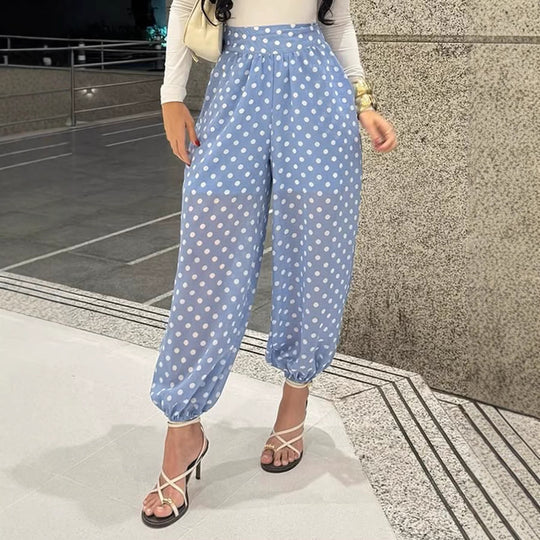 Damen Hochtaillierte Palazzohose mit elastischem Knöchel‑Bündchen und Punktmuster Shop Nory