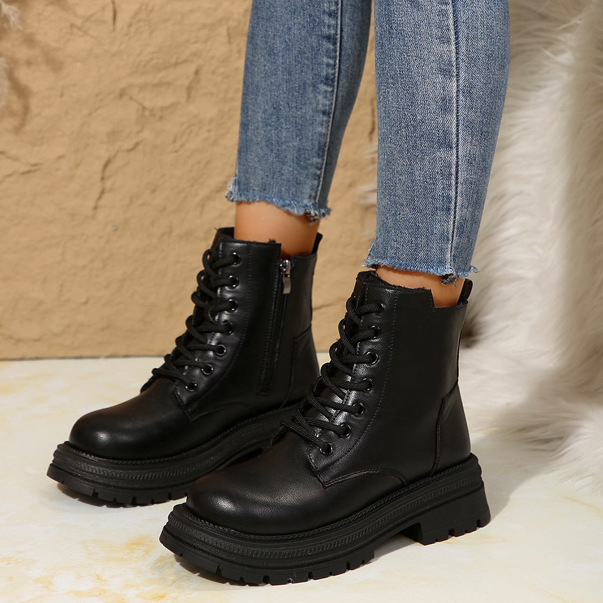 Damen Schnürboots mit robustem Profil und modischem Reißverschluss
