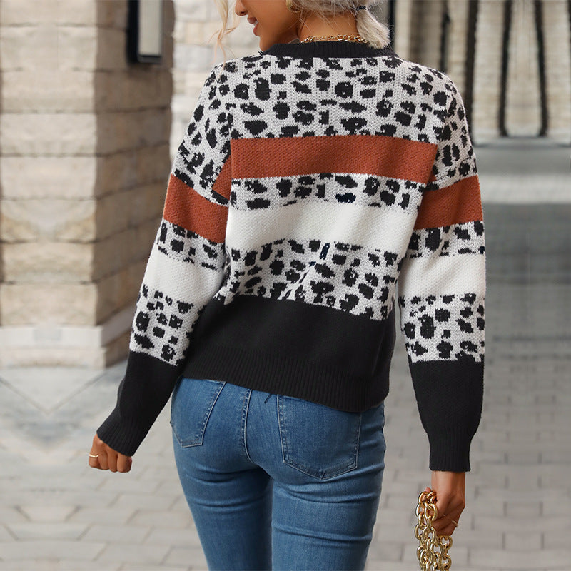Damen Feinstrickpullover mit Animalprint‑Blockstreifen und geripptem Saum Shop Nory
