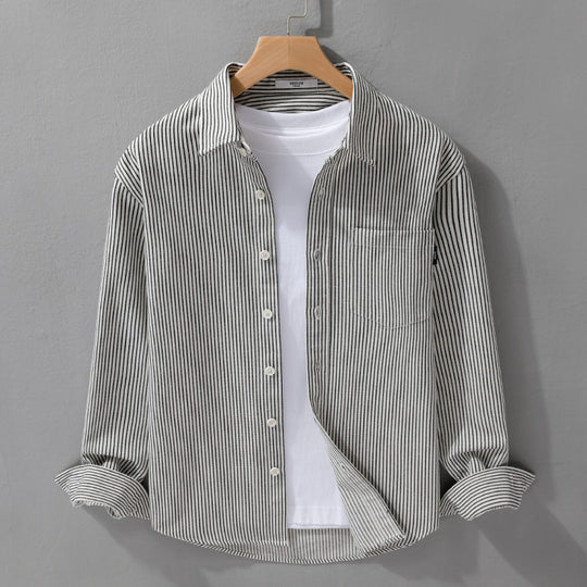 Herren Leichtes Nadelstreifen-Hemd im Layering-Overshirt-Stil mit Kentkragen und aufgesetzter Brusttasche Shop Nory
