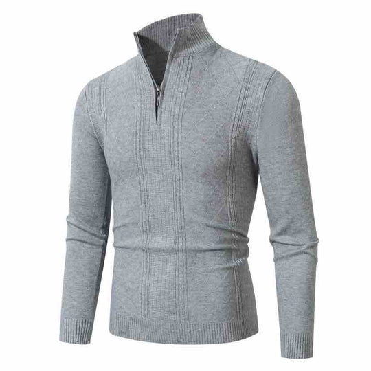 Herren Feiner Halbzip-Rollkragenpullover mit Strukturstreifen und körpernahem Schnitt Shop Nory