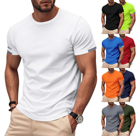 Herren nan athletisches Funktions-T-Shirt mit Rundhalsausschnitt, körpernahem Stretchschnitt und kontrastierendem Ärmelsaum
