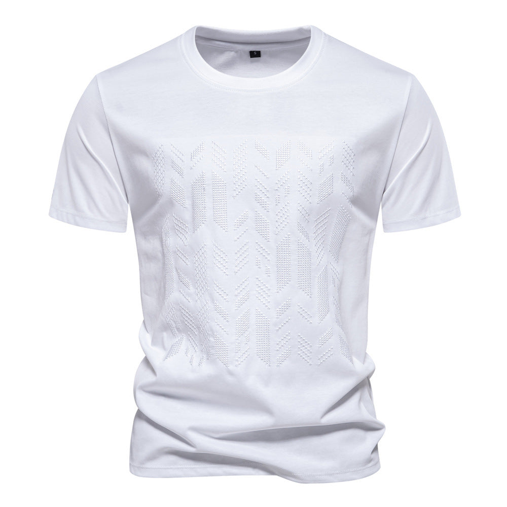 Herren nan Rundhalsshirt aus Baumwollmix mit geometrischer Laserperforation und geradem Schnitt