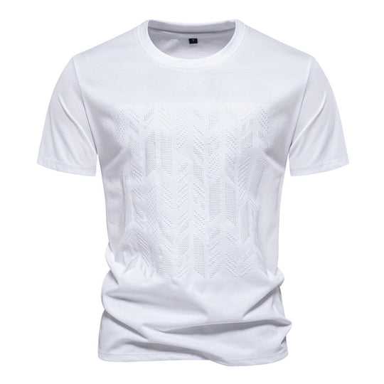 Herren nan Rundhalsshirt aus Baumwollmix mit geometrischer Laserperforation und geradem Schnitt