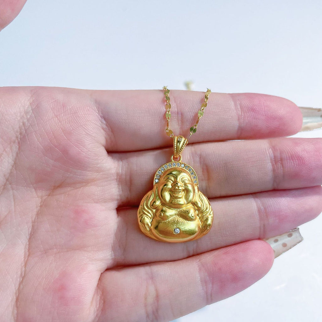 Damen Halskette mit Buddha-Anhänger und hochwertigem Strass-Besatz Shop Nory