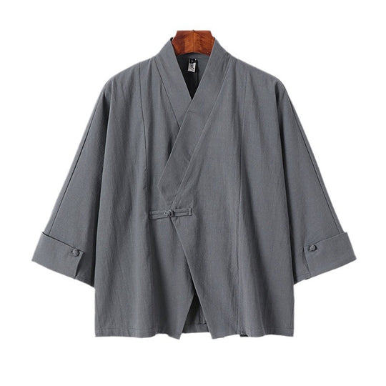 Herren Leinen-Kimono-Jacke mit traditionellem Knotenverschluss und mittel-langen Ärmeln Shop Nory