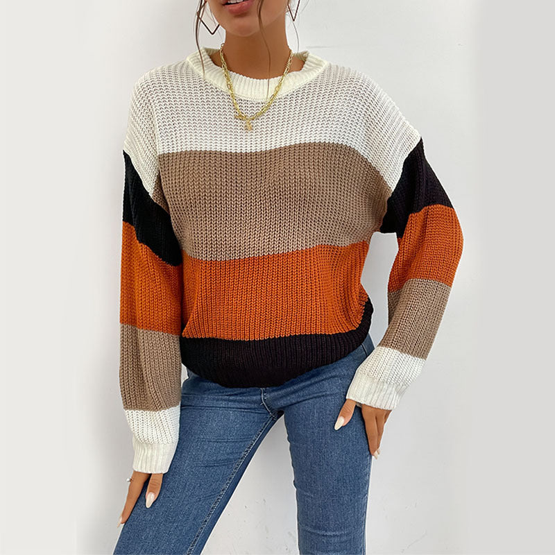 Damen Lässiger Strickpullover mit Farbblock Shop Nory