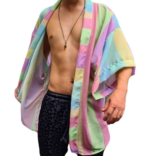 Damen Leichter Oversize-Kimono-Cardigan mit Längsstreifen und offenem Schnitt Shop Nory