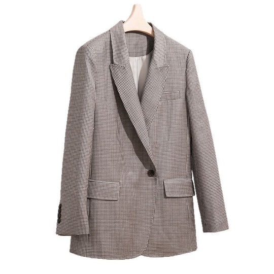 Damen Oversized Hahnentritt-Blazer mit Reverskragen und legerer Silhouette Shop Nory