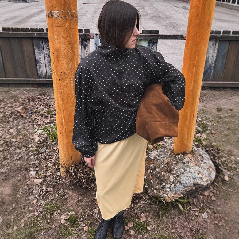 Damen Gepunkteter leichter Windbreaker-Anorak mit Stehkragen und halbem Reißverschluss Shop Nory