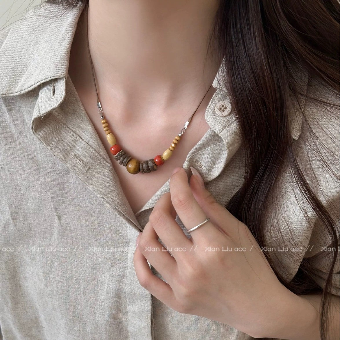 Damen Ethnische Halskette aus Holz und hochwertigen Materialien Shop Nory