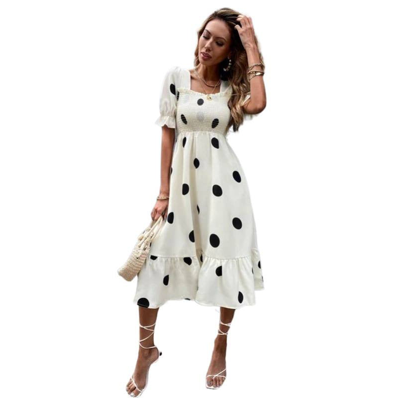 Damen Midi-Kleid mit lässigem Schnitt und großen Punkten Shopnory