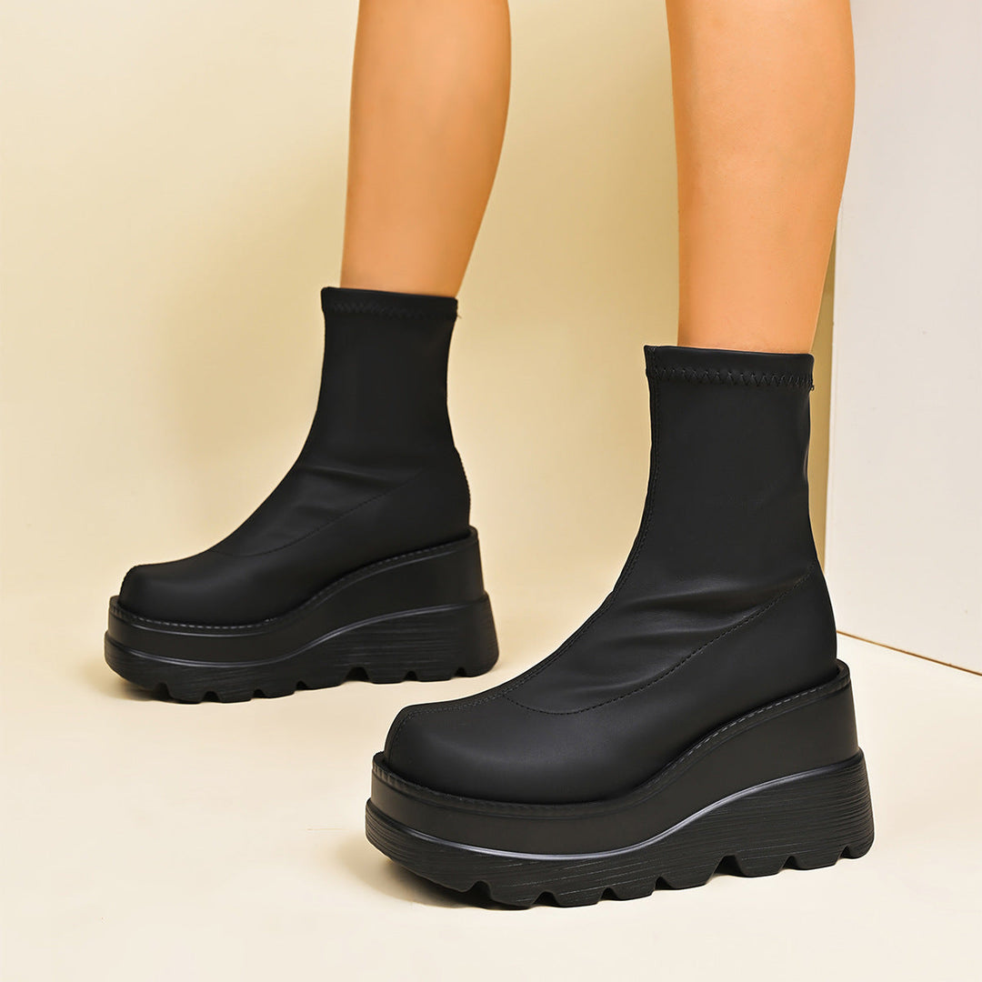 Damen High-Top Stiefeletten mit doppeltem Plateau