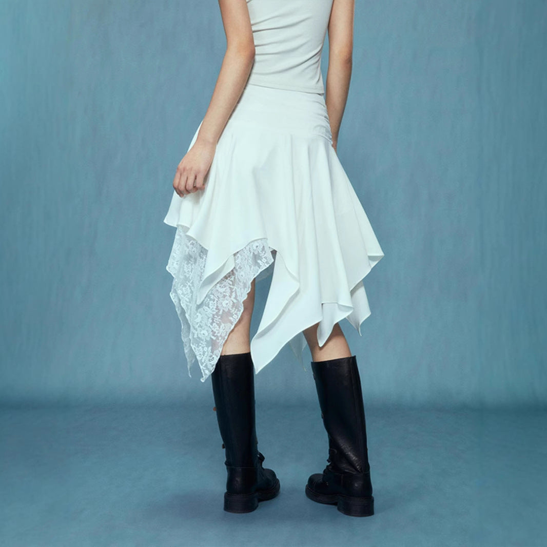 Damen asymmetrischer Spitzenrock mit Raffung und elegantem Design