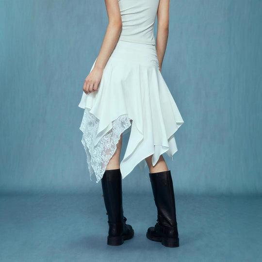 Damen asymmetrischer Spitzenrock mit Raffung und elegantem Design