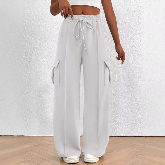 Damen Weite Cargo-Loungehose mit Tunnelzugbund und aufgesetzten Pattentaschen Shop Nory
