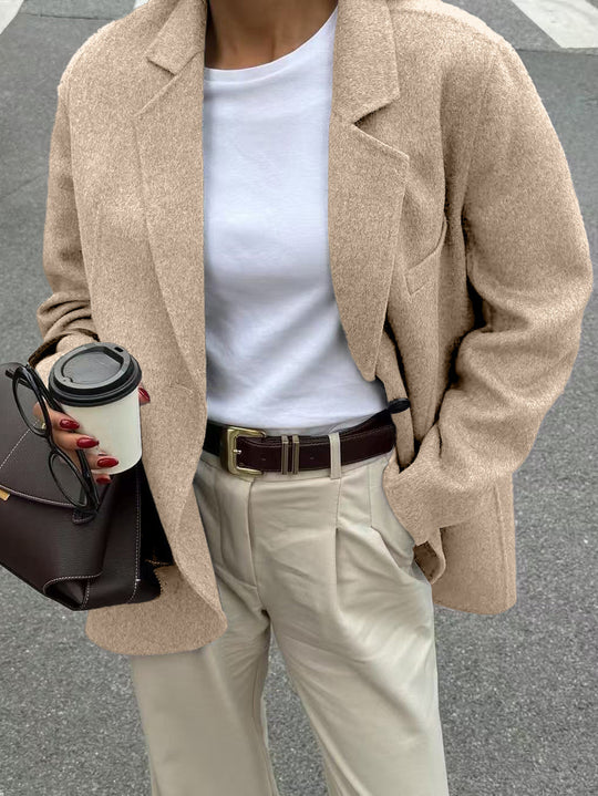 Damen nan lässiger Woll-Mantel im Boyfriend-Schnitt mit tiefem Revers und aufgesetzten Pattentaschen Shop Nory