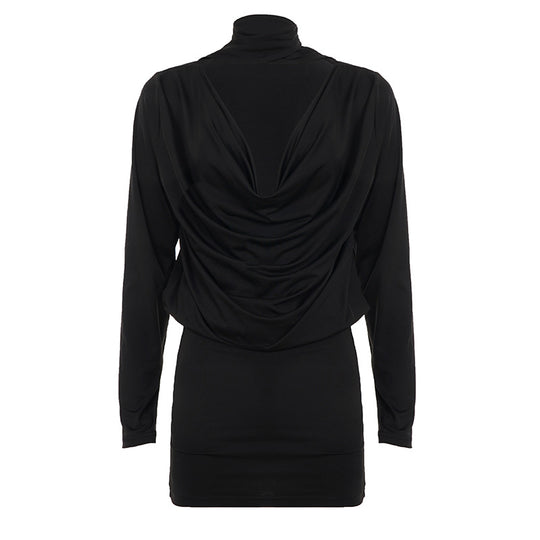 Damen nan figurbetontes Langarm-Minikleid mit Wickel‑V‑Ausschnitt, angesetzter Schluppe und taillierter Raffung Shop Nory