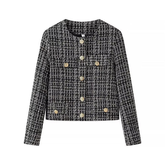 Damen Kurze Bouclé-Tweed-Jacke mit Rundhals, dekorativen Zierknöpfen und aufgesetzten Taschen Shop Nory