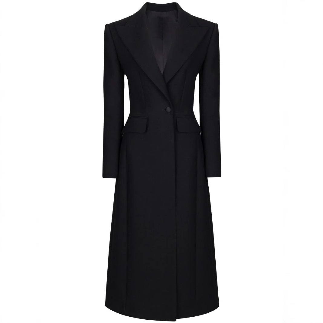 Damen Taillierter Longline-Mantel mit spitzem Revers und Gehschlitz Shop Nory