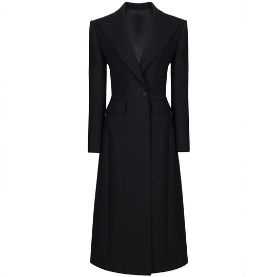 Damen Taillierter Longline-Mantel mit spitzem Revers und Gehschlitz Shop Nory