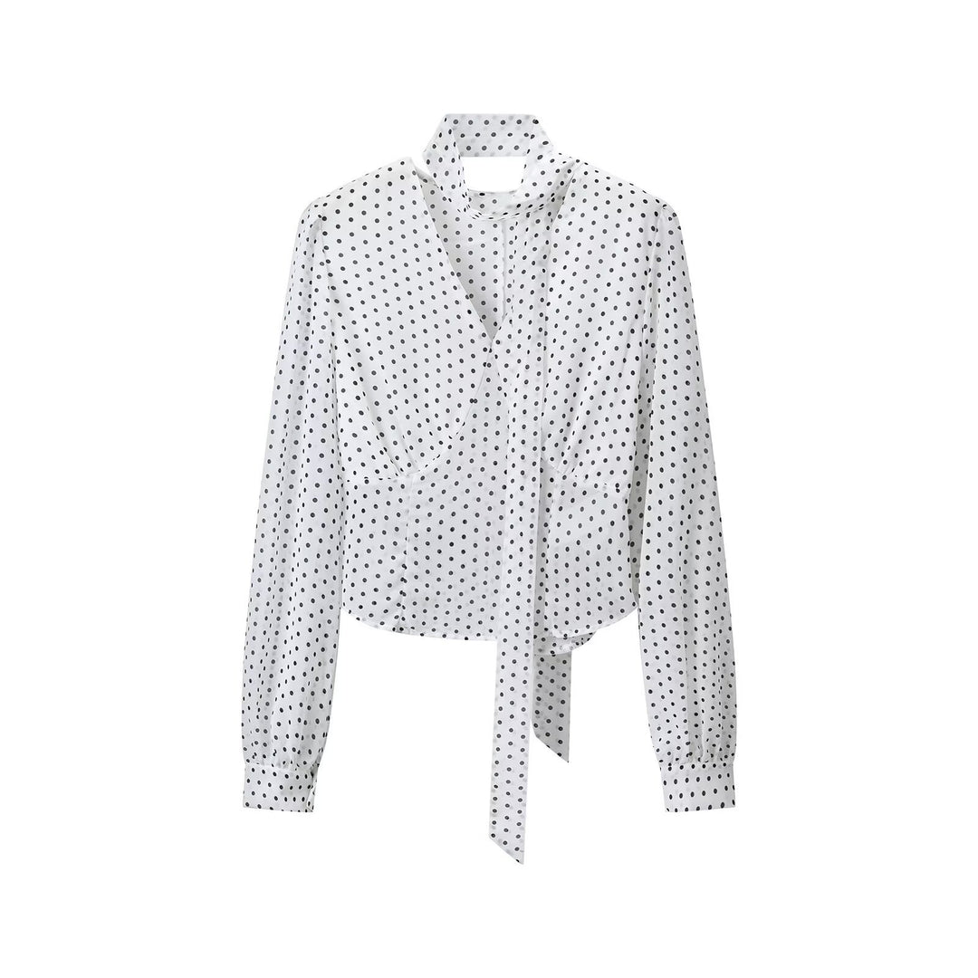 Damen Wickelbluse mit Bindeschal, V-Ausschnitt und Polka-Dot-Optik Shop Nory