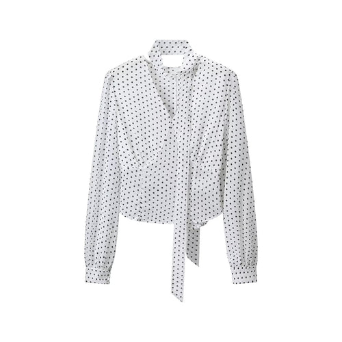 Damen Wickelbluse mit Bindeschal, V-Ausschnitt und Polka-Dot-Optik Shop Nory