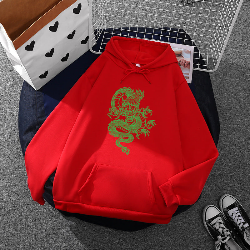 Unisex nan Kapuzenpullover mit detailreichem Drachenmotiv, Oversize‑Schnitt und Kängurutasche Shop Nory