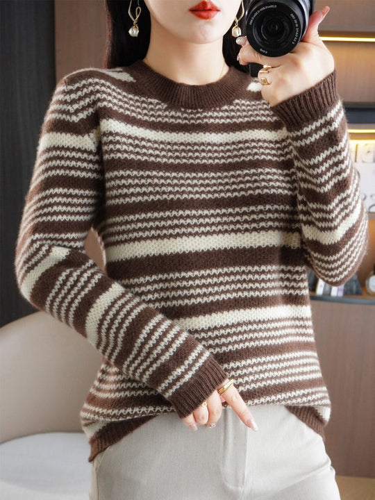 Damen Kuscheliger Streifenpullover aus Mohair‑Optik mit kastiger Passform und Rundhalsausschnitt Shop Nory