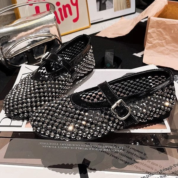 Damen Ballerinas mit elegantem Strassbesatz und verstellbarem Riemchen