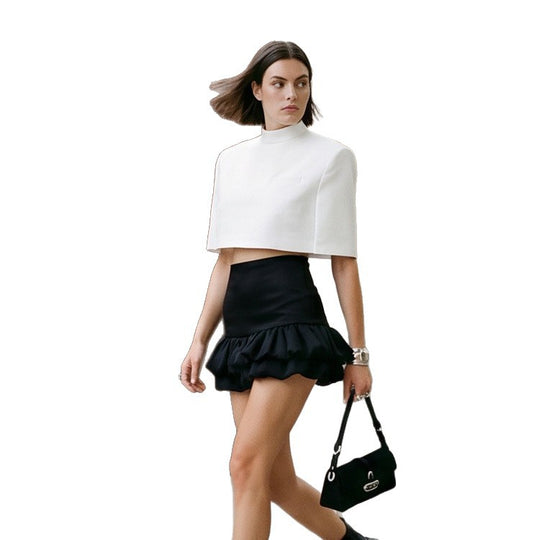Damen Kurzgeschnittenes sculpturales Cape-Top mit Stehkragen Shop Nory