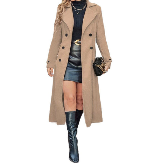 Damen Langer Doppelreihiger Wollmix-Mantel mit tailliertem Schnitt Shop Nory