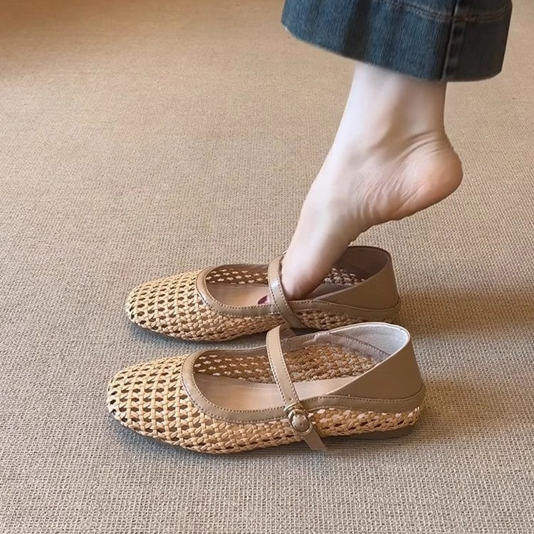 Damen atmungsaktive Kunstleder-Ballerinas mit geflochtenem Design