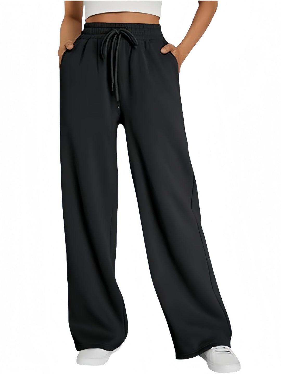 Damen nan Palazzo-Loungehose mit hoher Taille, elastischem Bund, Kordelzug und tiefen Seitentaschen Shop Nory